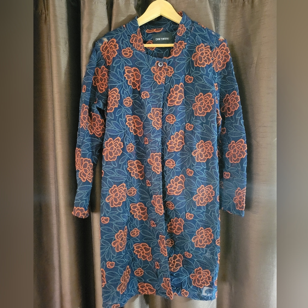 DRIFTWOOD Navy and Rust Floral Patterned Garment